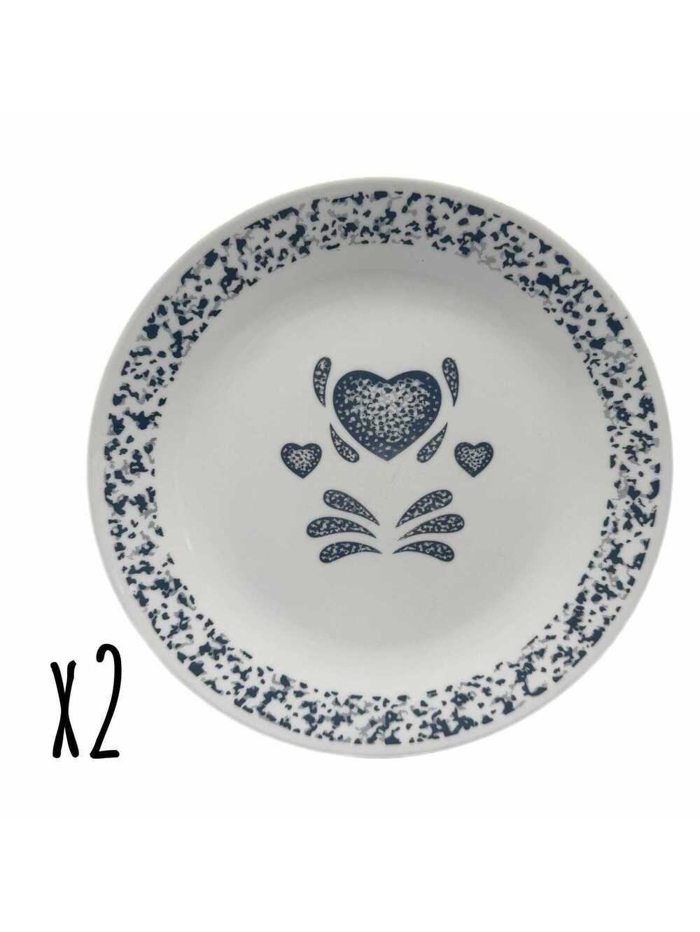 Set of 2 Vintage Corelle Blue Hearts 10.25” Dinner Plates